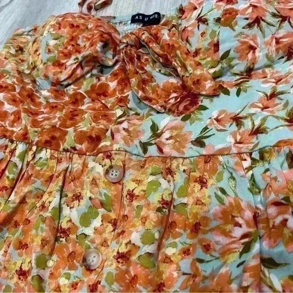 As U Wish Women’s Floral Sleeveless Button Tie-Front Mini Skater Dress Size M - Picture 2 of 9